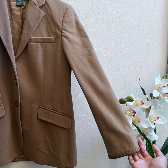Lauren Ralph Lauren Camel Blazer Size 6P Designer Virgin Wool Oversized Blazer - Picture 8 of 12